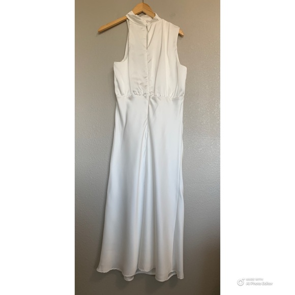 Lulus Distinctive Charm White Satin Asymmetrical Midi Dress Size Large NWT - Picture 7 of 17